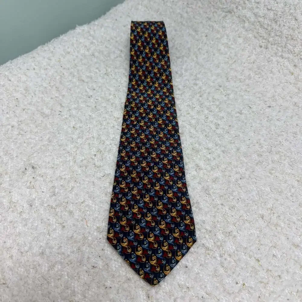 Maurizio Serri for Lydia Keys 100  Silk Tie Blue Red Gold Scroll Pattern Italy